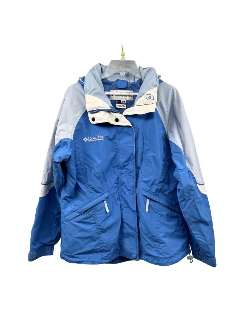 Columbia Womens 3 in 1 Winter Jacket Hooded Blu/White Zip Pockets Size Medium